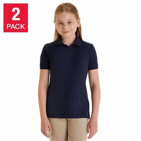 *2/$25* French Toast Girls School Uniform Polo 2-PACK Navy - Picture 2 of 5